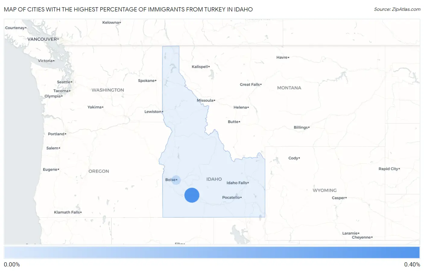 Cities with the Highest Percentage of Immigrants from Turkey in Idaho Map