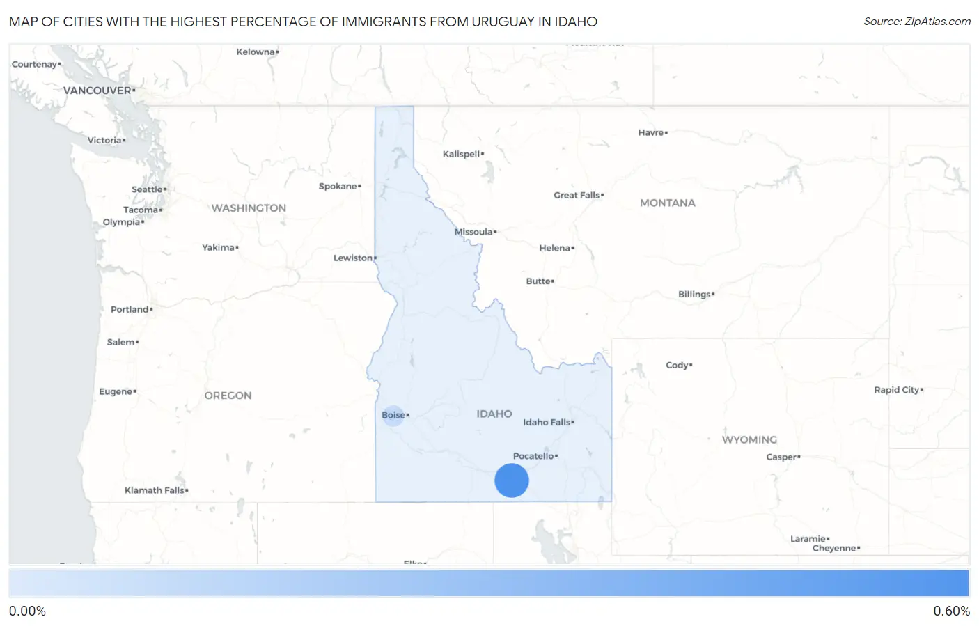 Cities with the Highest Percentage of Immigrants from Uruguay in Idaho Map