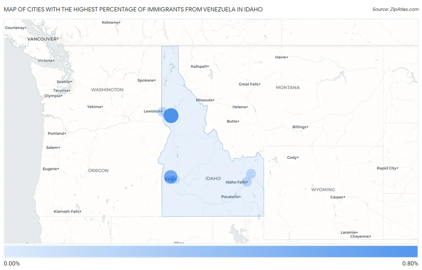 Cities with the Highest Percentage of Immigrants from Venezuela in Idaho Map