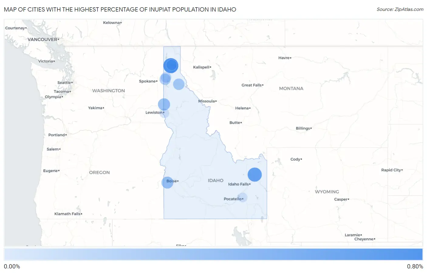 Cities with the Highest Percentage of Inupiat Population in Idaho Map