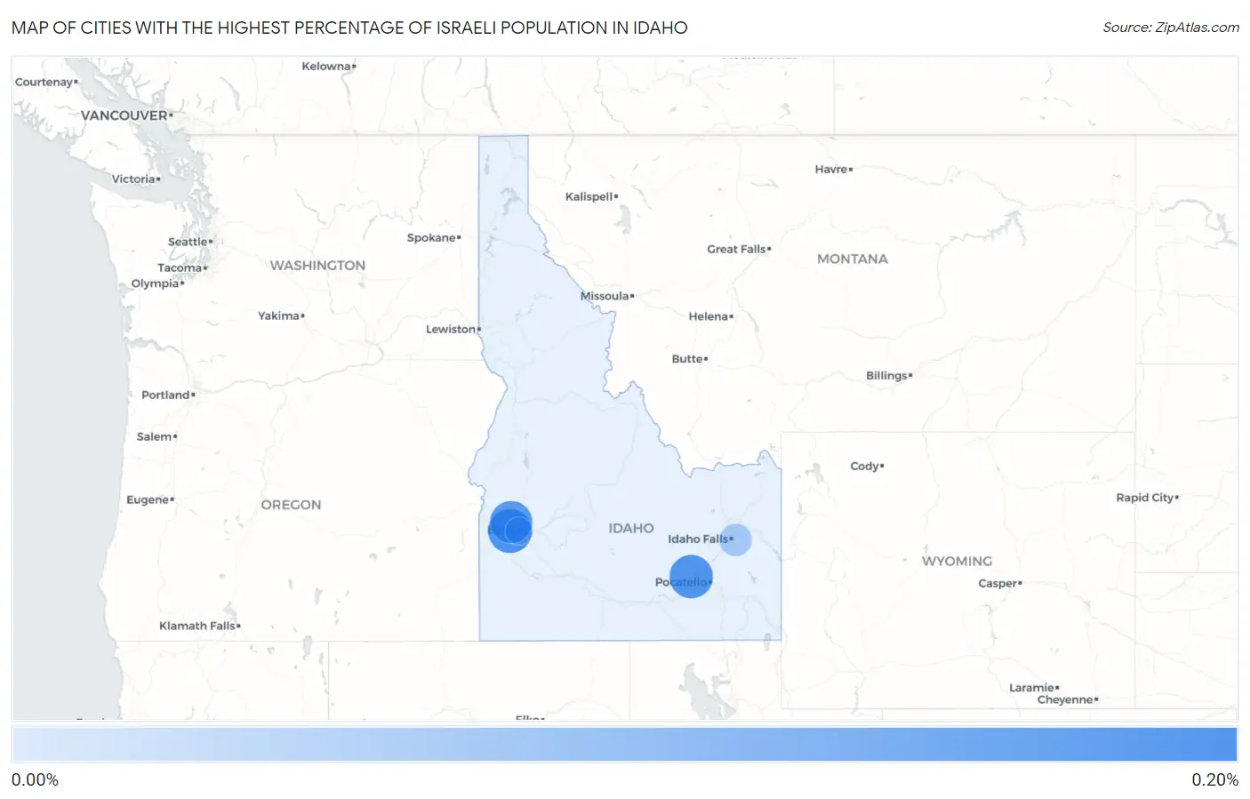 Cities with the Highest Percentage of Israeli Population in Idaho Map