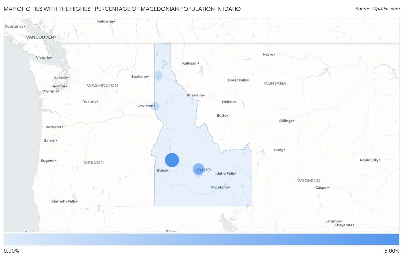 Cities with the Highest Percentage of Macedonian Population in Idaho Map