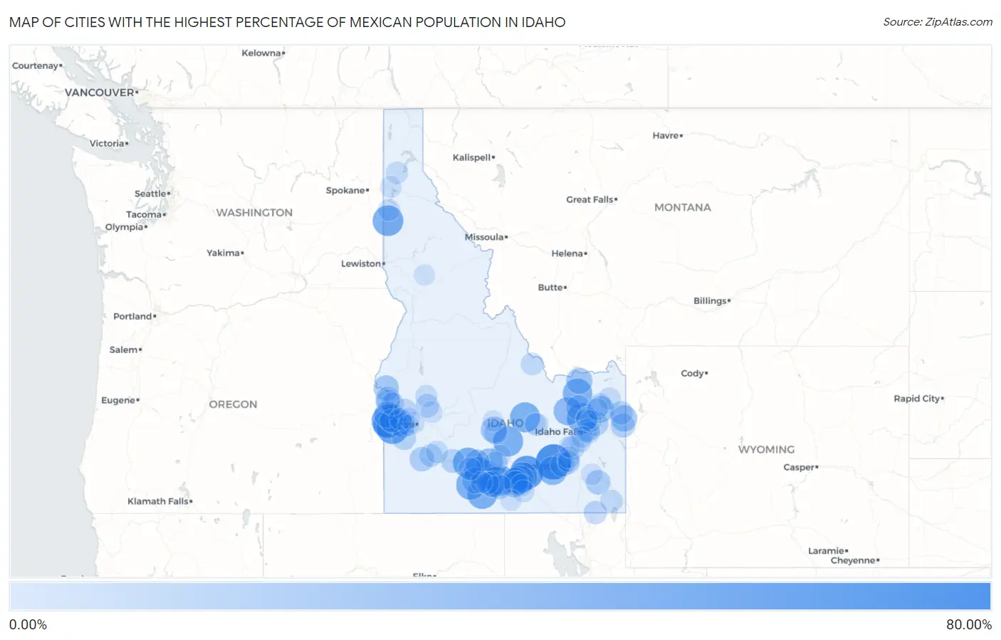 Cities with the Highest Percentage of Mexican Population in Idaho Map