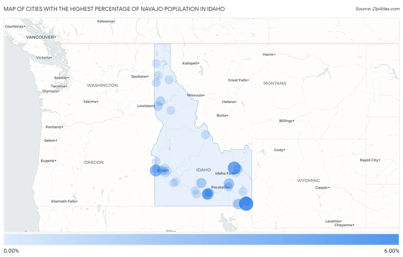 Cities with the Highest Percentage of Navajo Population in Idaho Map