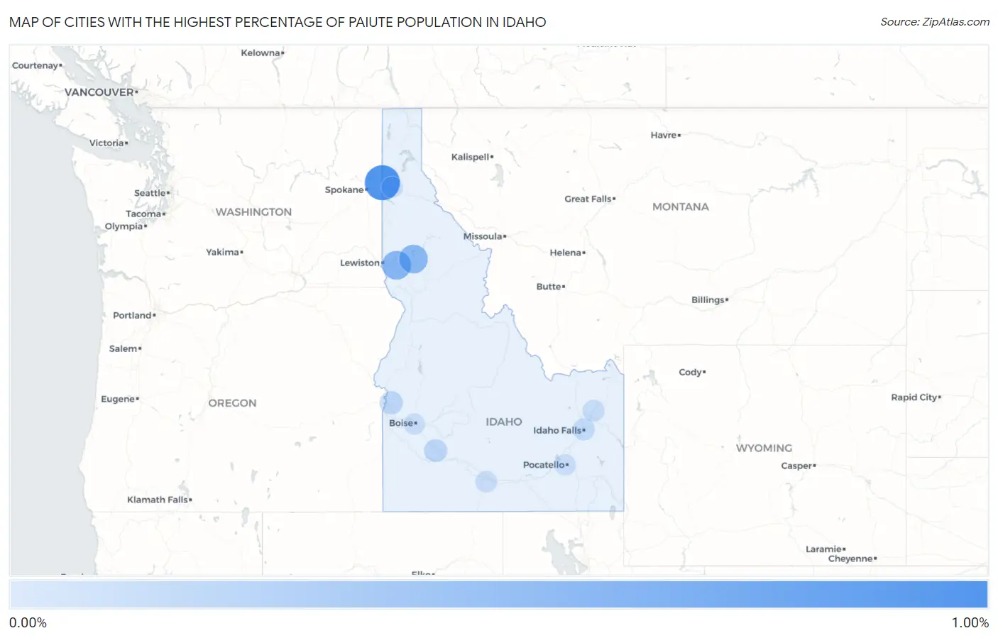 Cities with the Highest Percentage of Paiute Population in Idaho Map