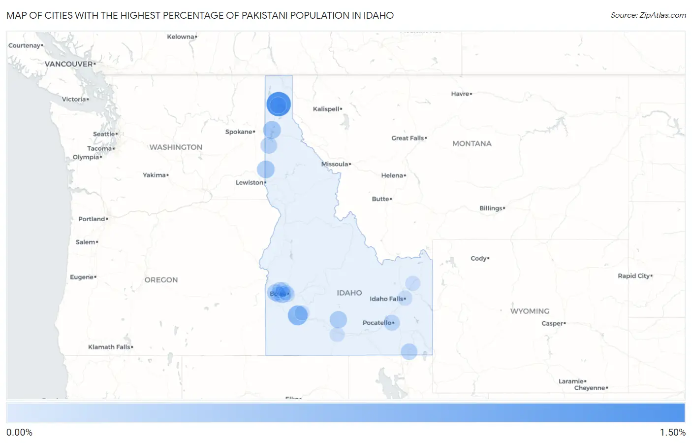 Cities with the Highest Percentage of Pakistani Population in Idaho Map