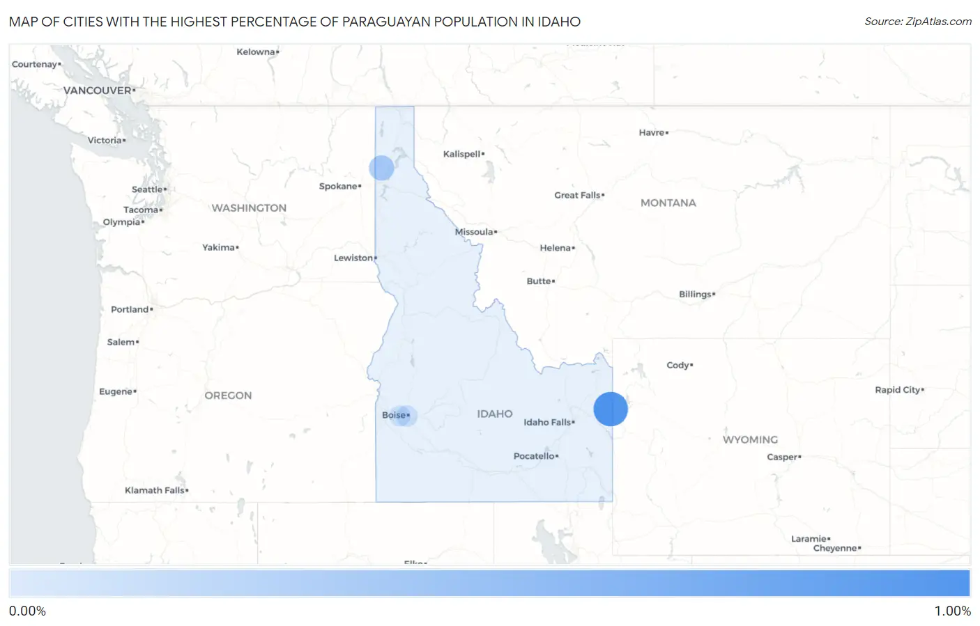 Cities with the Highest Percentage of Paraguayan Population in Idaho Map