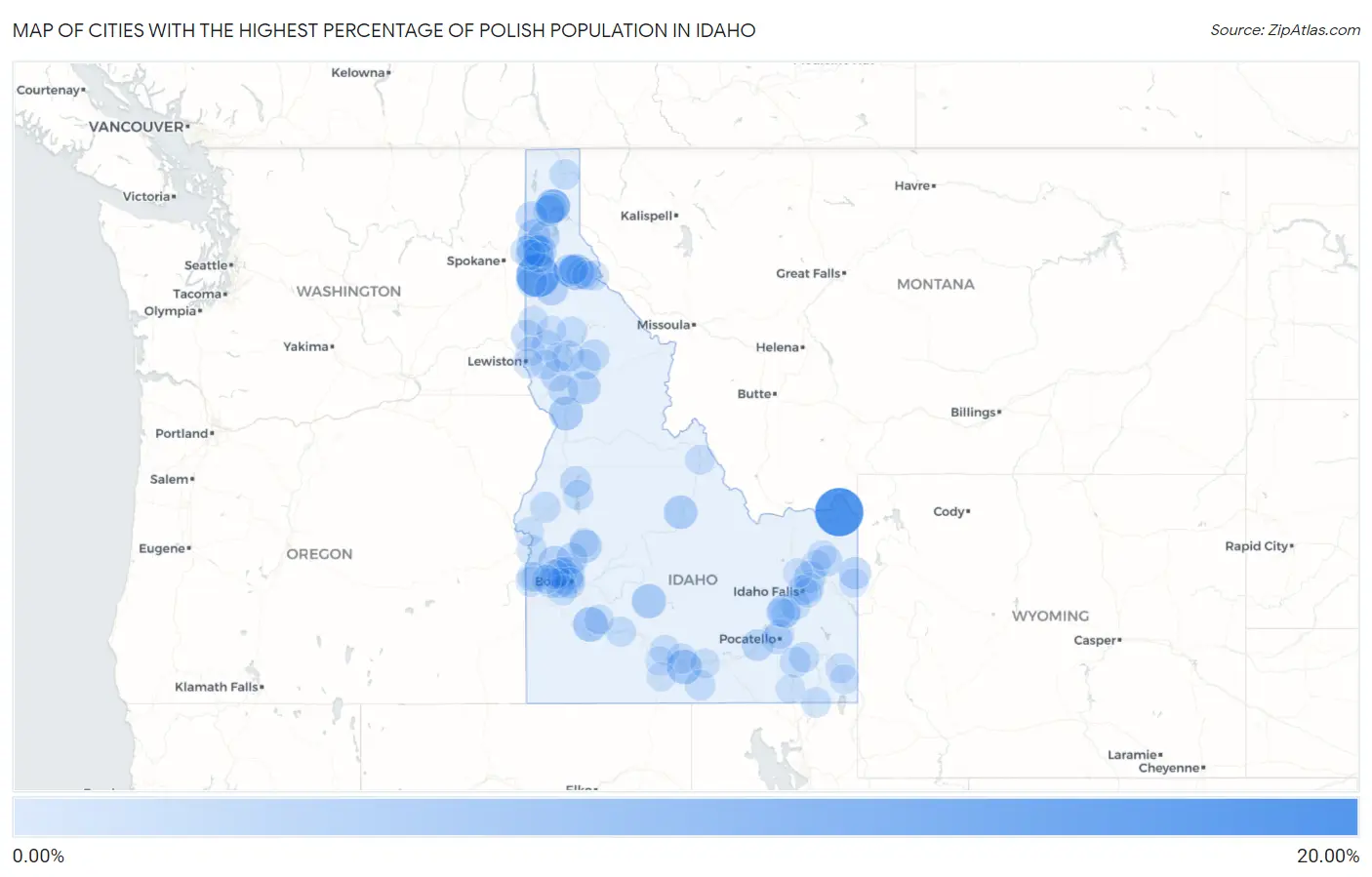 Cities with the Highest Percentage of Polish Population in Idaho Map