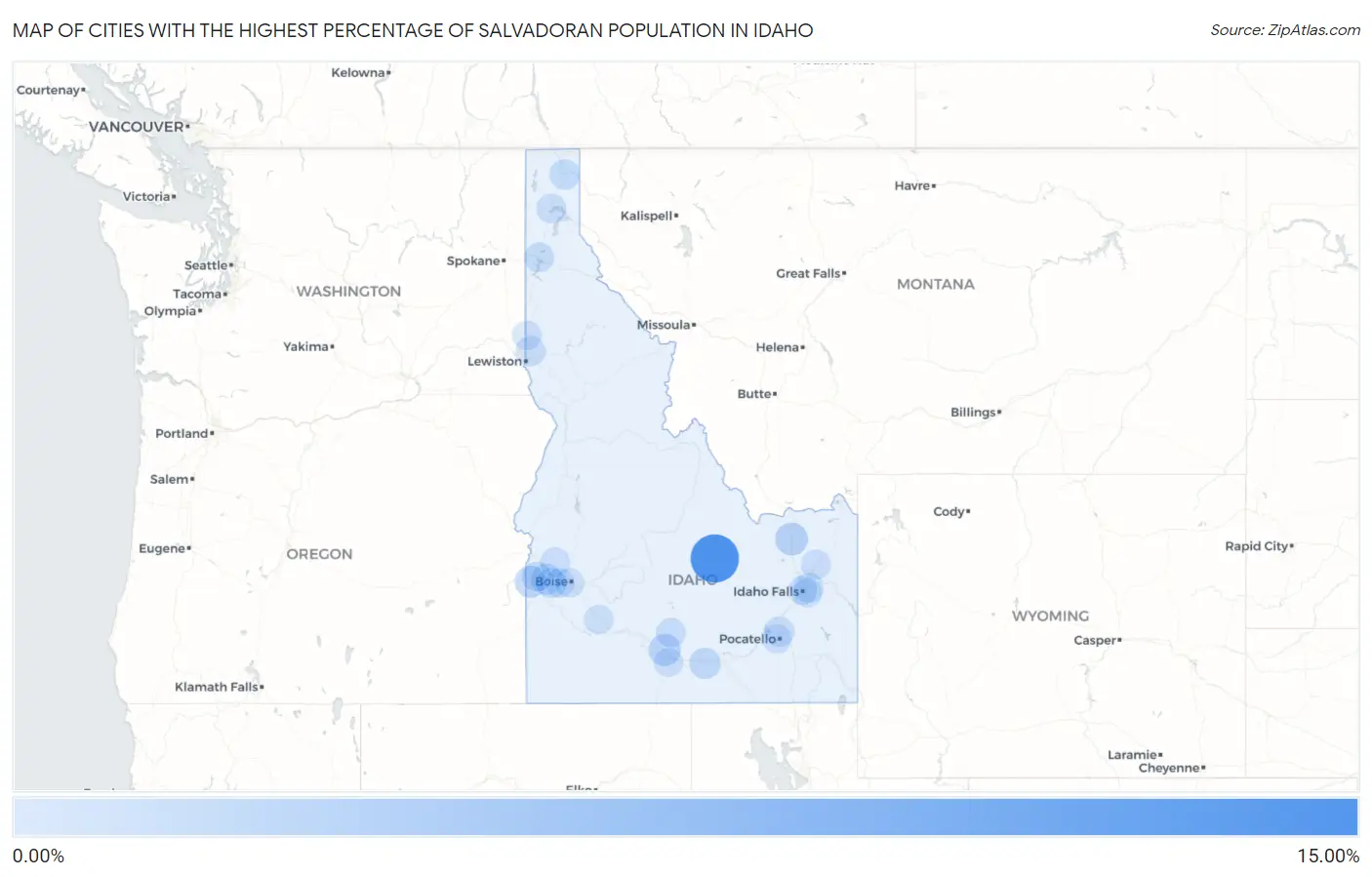 Cities with the Highest Percentage of Salvadoran Population in Idaho Map