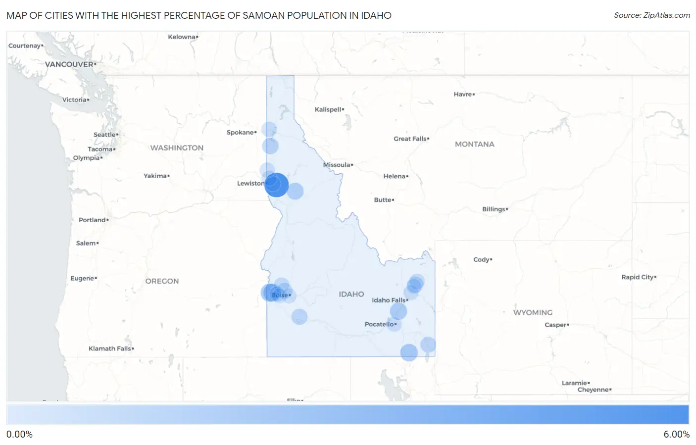 Cities with the Highest Percentage of Samoan Population in Idaho Map