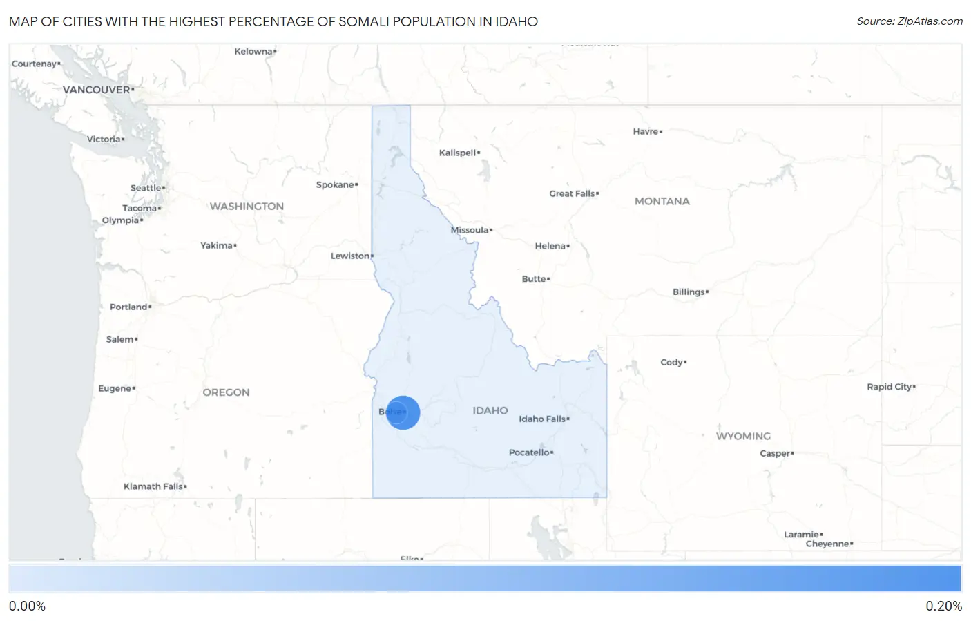 Cities with the Highest Percentage of Somali Population in Idaho Map