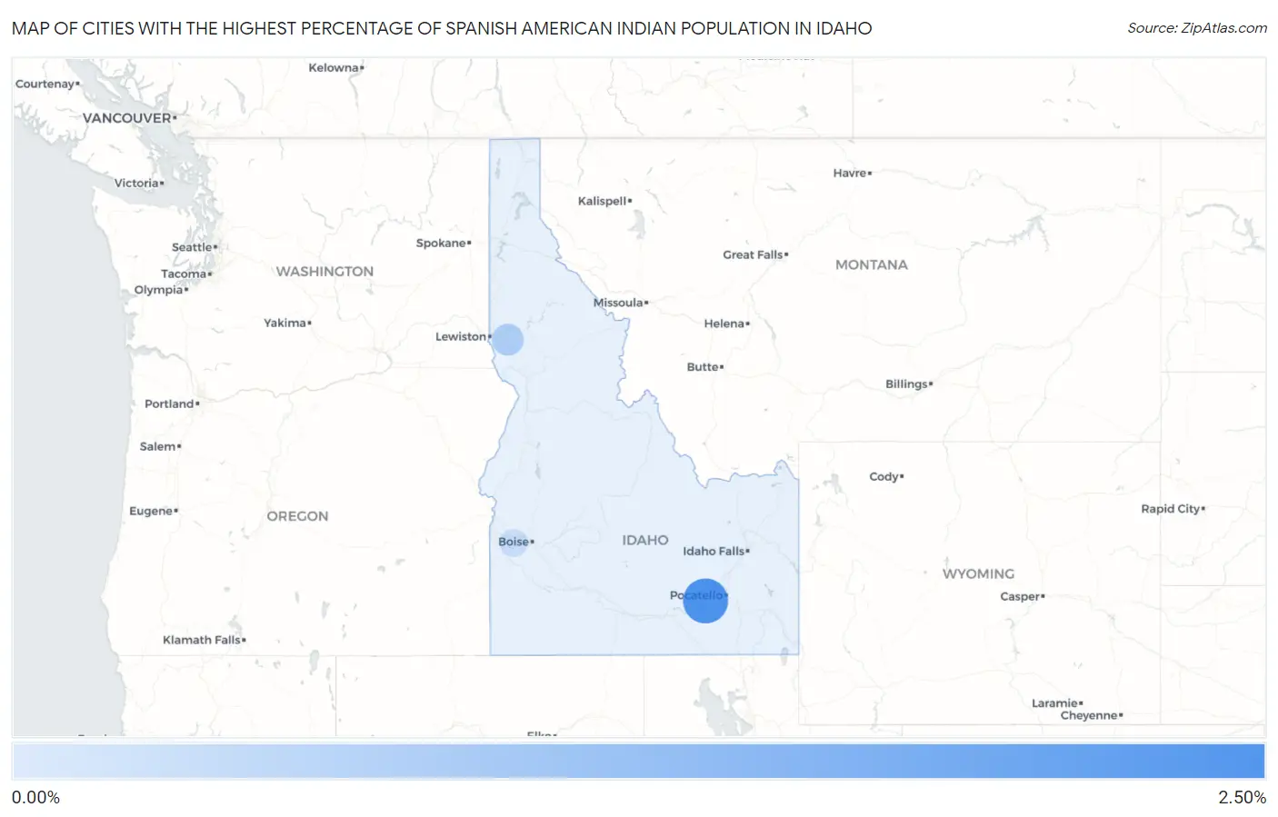 Cities with the Highest Percentage of Spanish American Indian Population in Idaho Map
