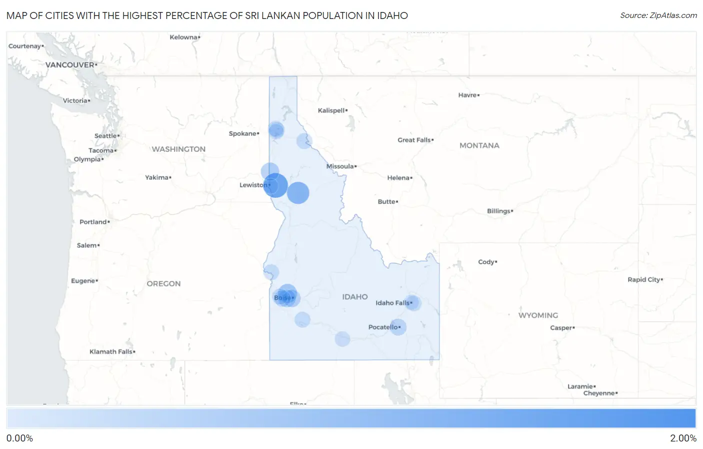 Cities with the Highest Percentage of Sri Lankan Population in Idaho Map