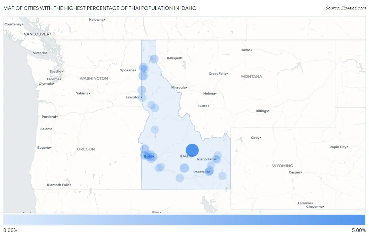 Cities with the Highest Percentage of Thai Population in Idaho Map