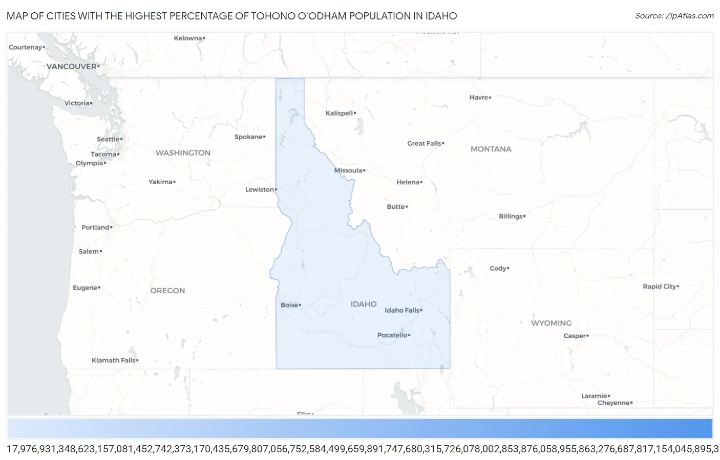 Cities with the Highest Percentage of Tohono O'Odham Population in Idaho Map