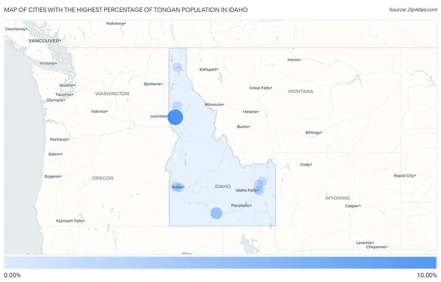 Cities with the Highest Percentage of Tongan Population in Idaho Map