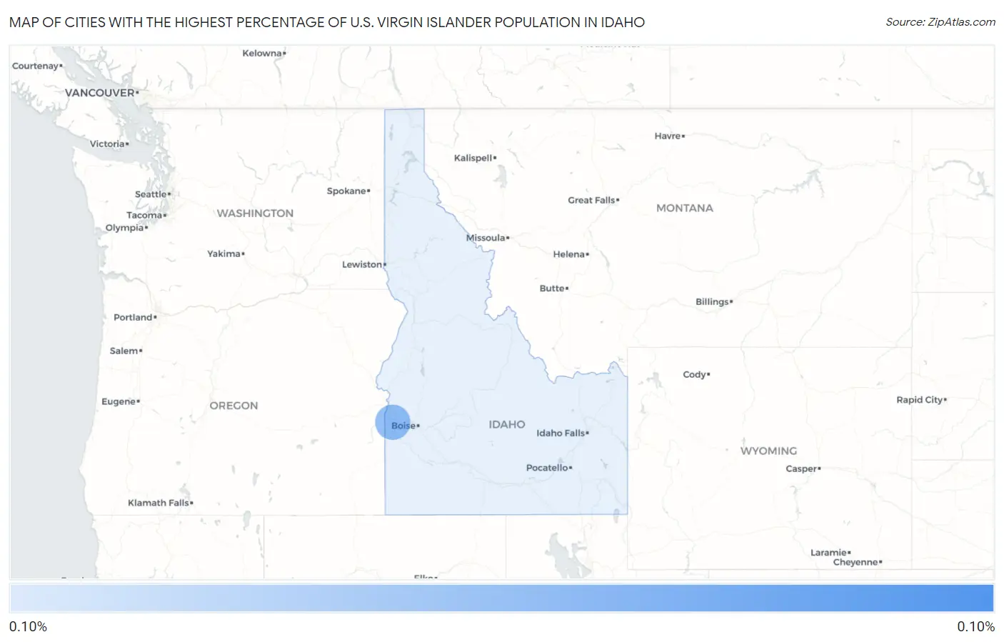 Cities with the Highest Percentage of U.S. Virgin Islander Population in Idaho Map