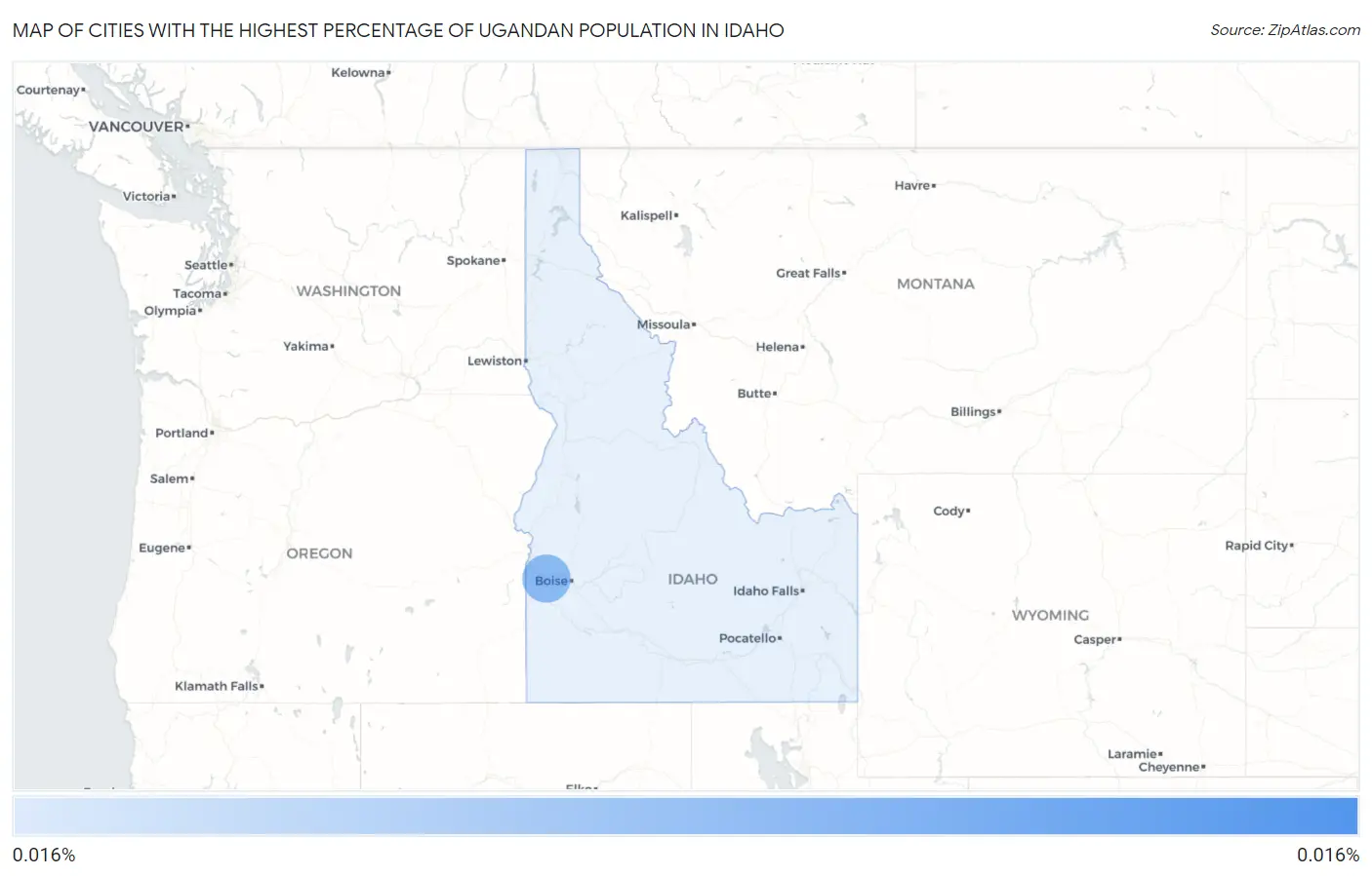 Cities with the Highest Percentage of Ugandan Population in Idaho Map