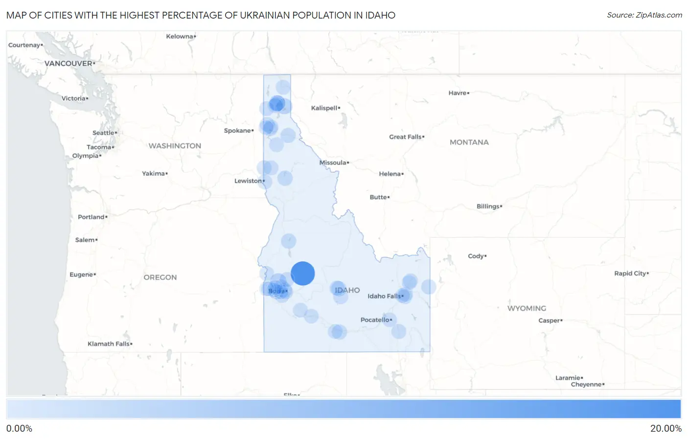 Cities with the Highest Percentage of Ukrainian Population in Idaho Map