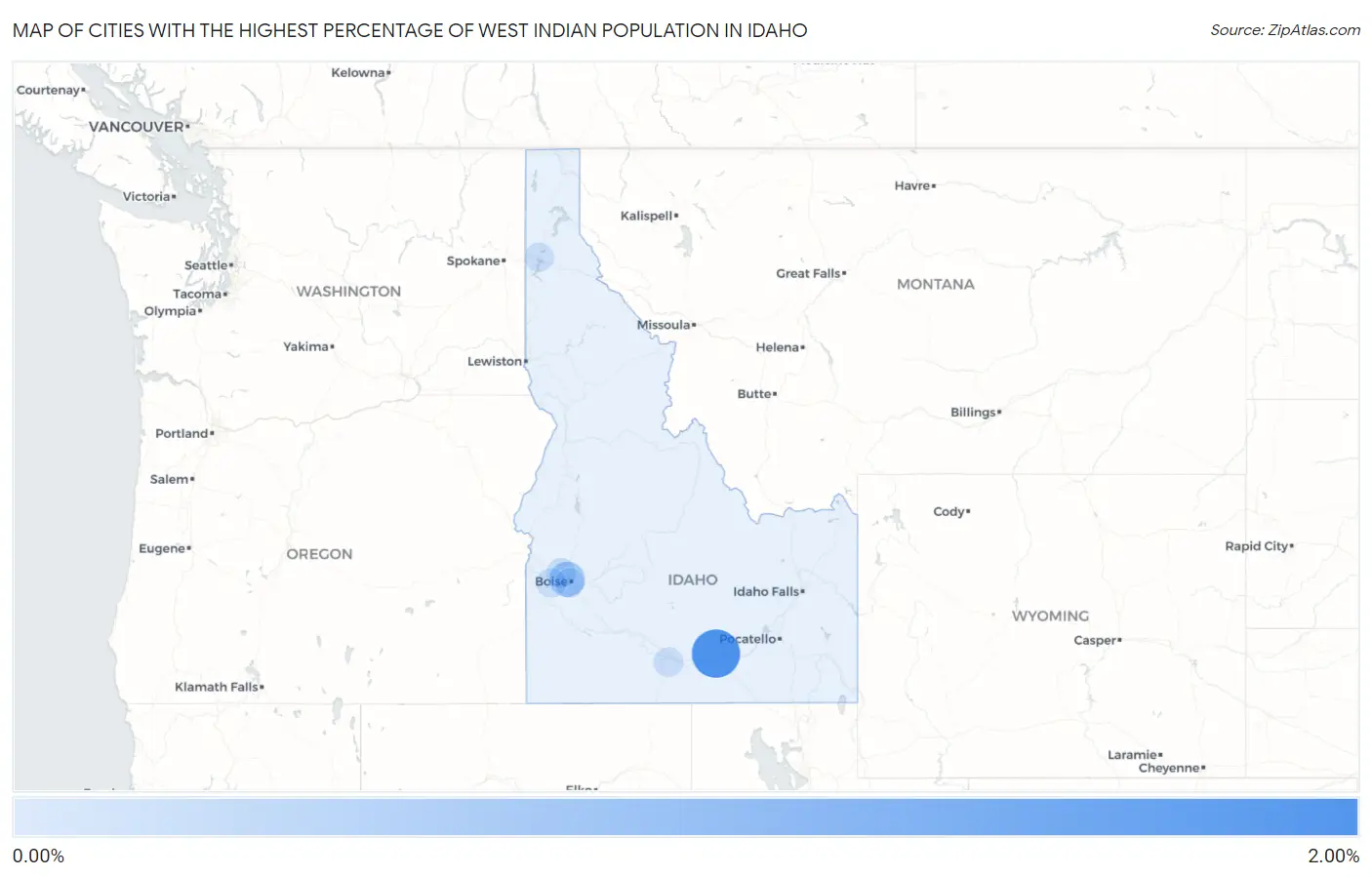 Cities with the Highest Percentage of West Indian Population in Idaho Map