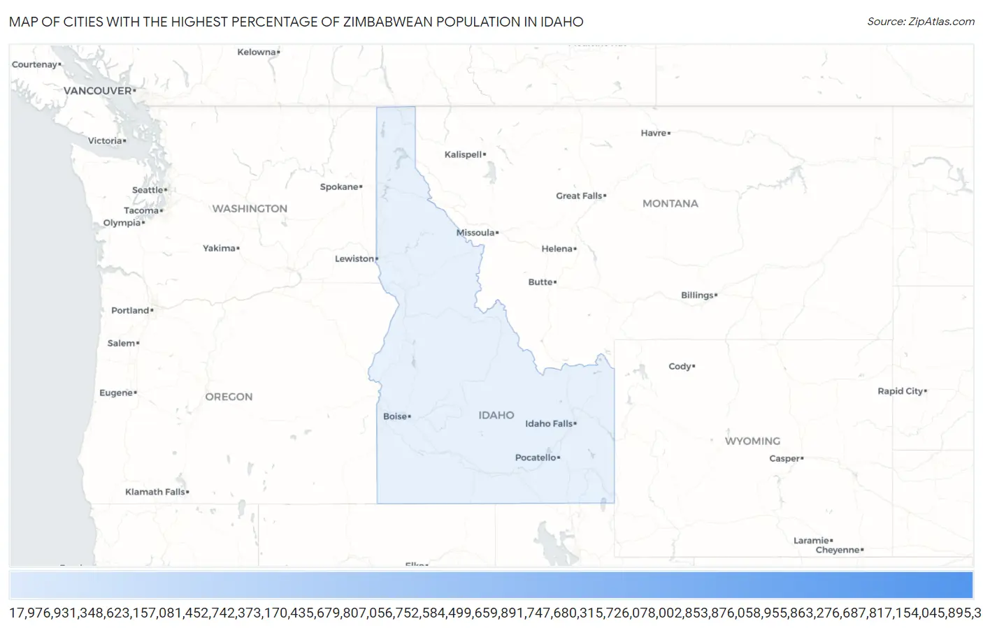 Cities with the Highest Percentage of Zimbabwean Population in Idaho Map