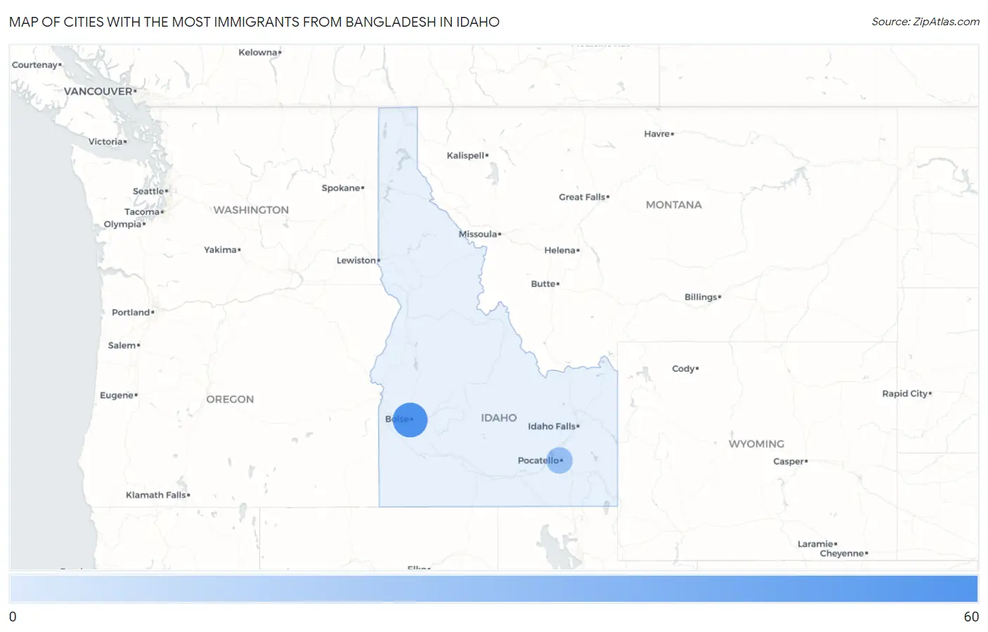 Cities with the Most Immigrants from Bangladesh in Idaho Map