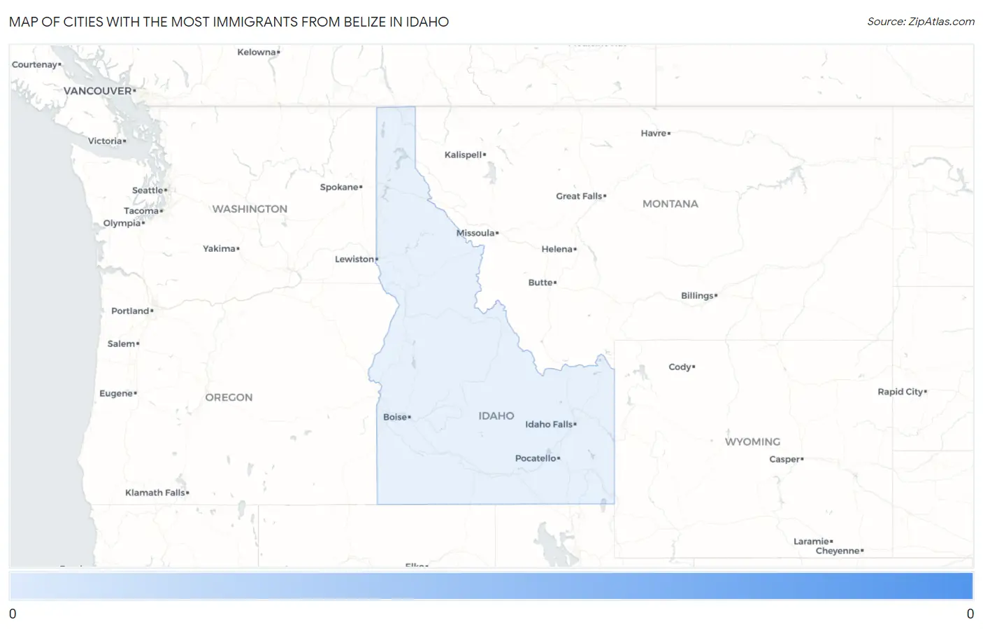 Cities with the Most Immigrants from Belize in Idaho Map