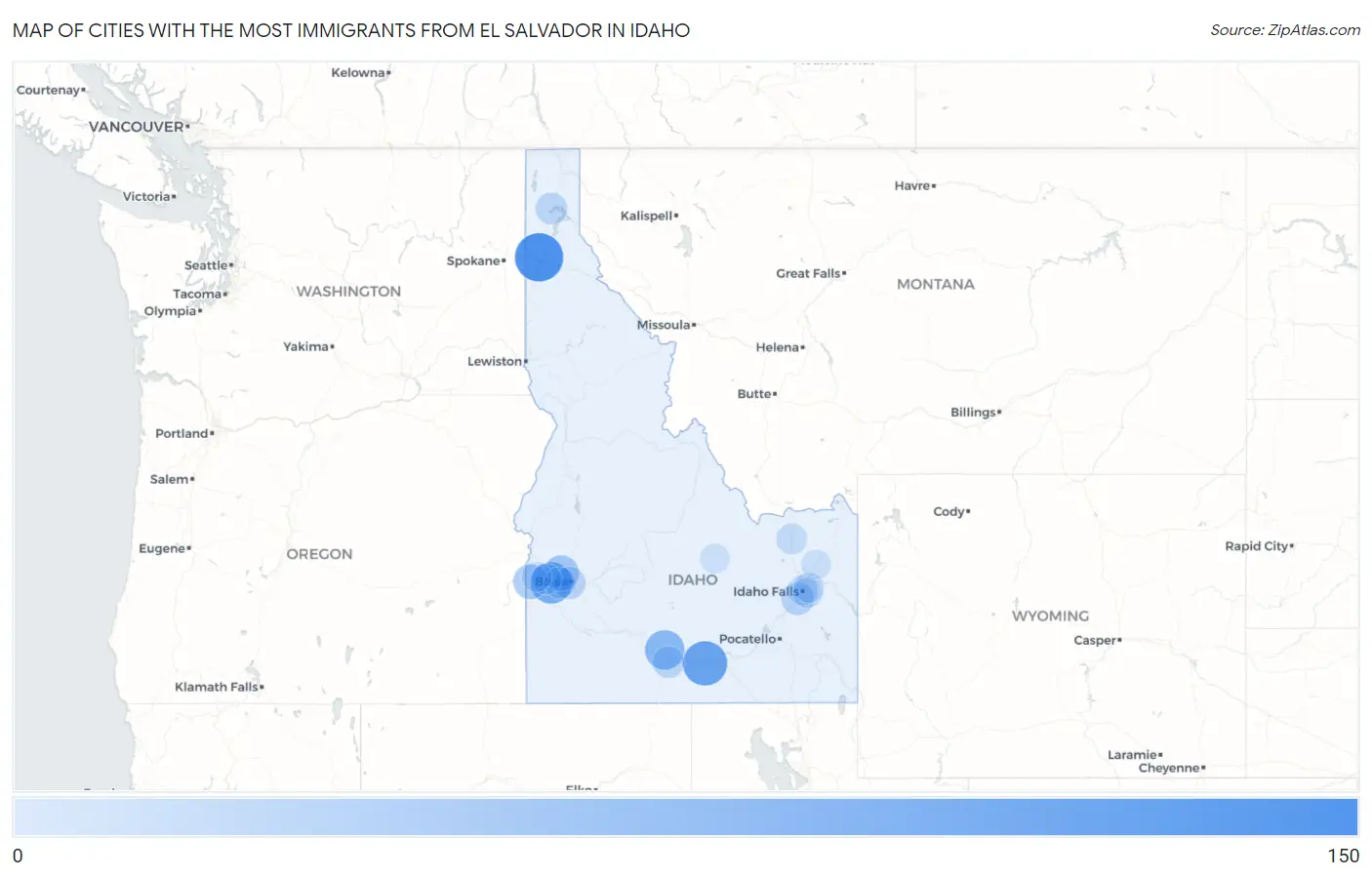 Cities with the Most Immigrants from El Salvador in Idaho Map