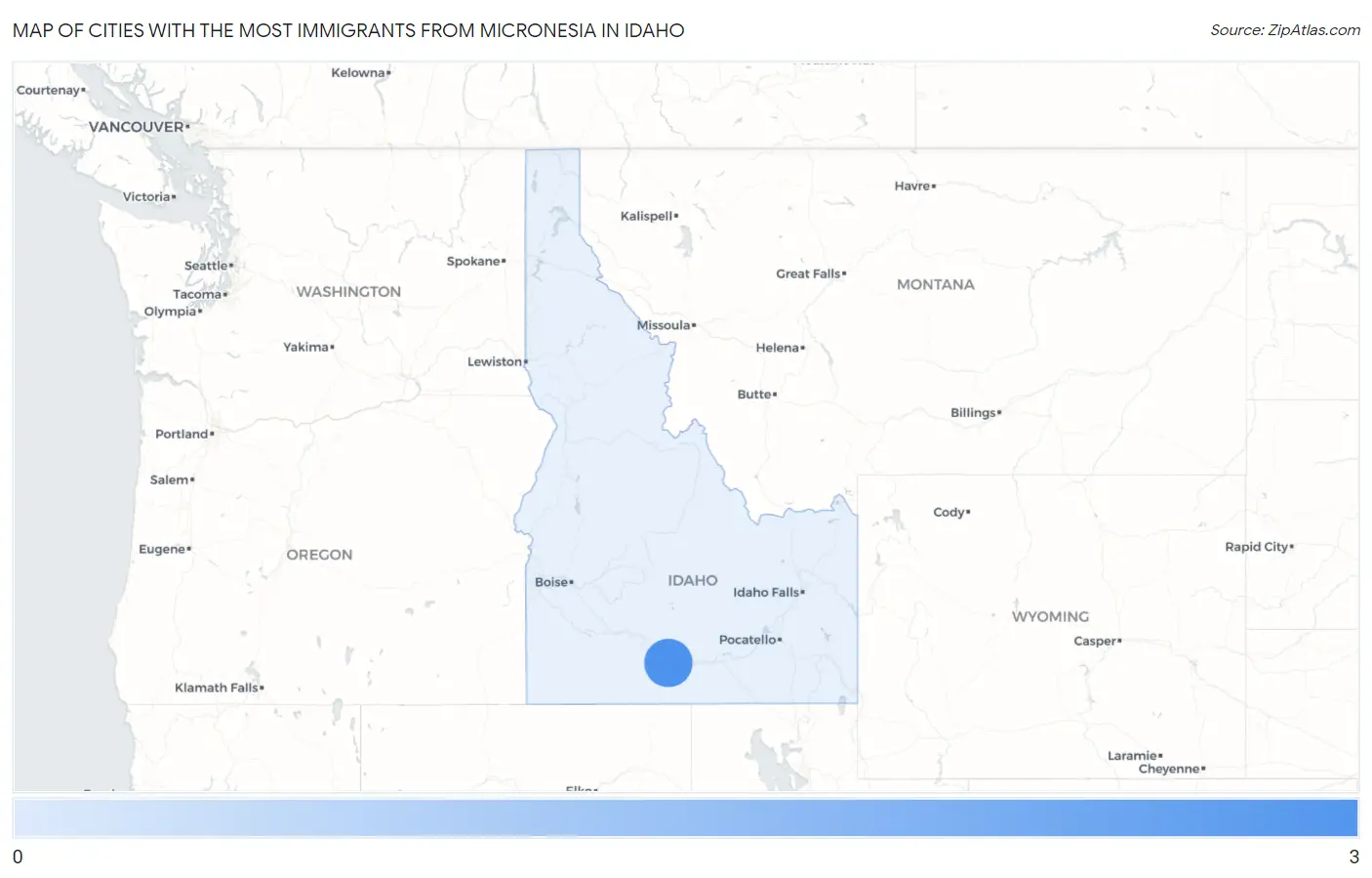Cities with the Most Immigrants from Micronesia in Idaho Map