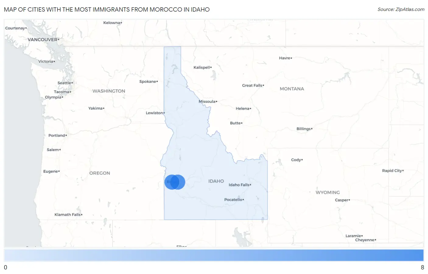 Cities with the Most Immigrants from Morocco in Idaho Map