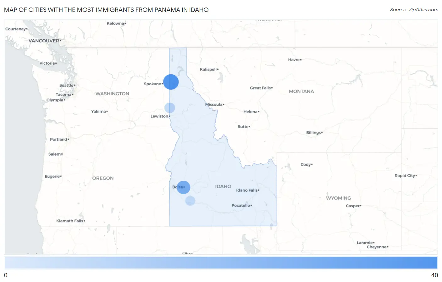 Cities with the Most Immigrants from Panama in Idaho Map