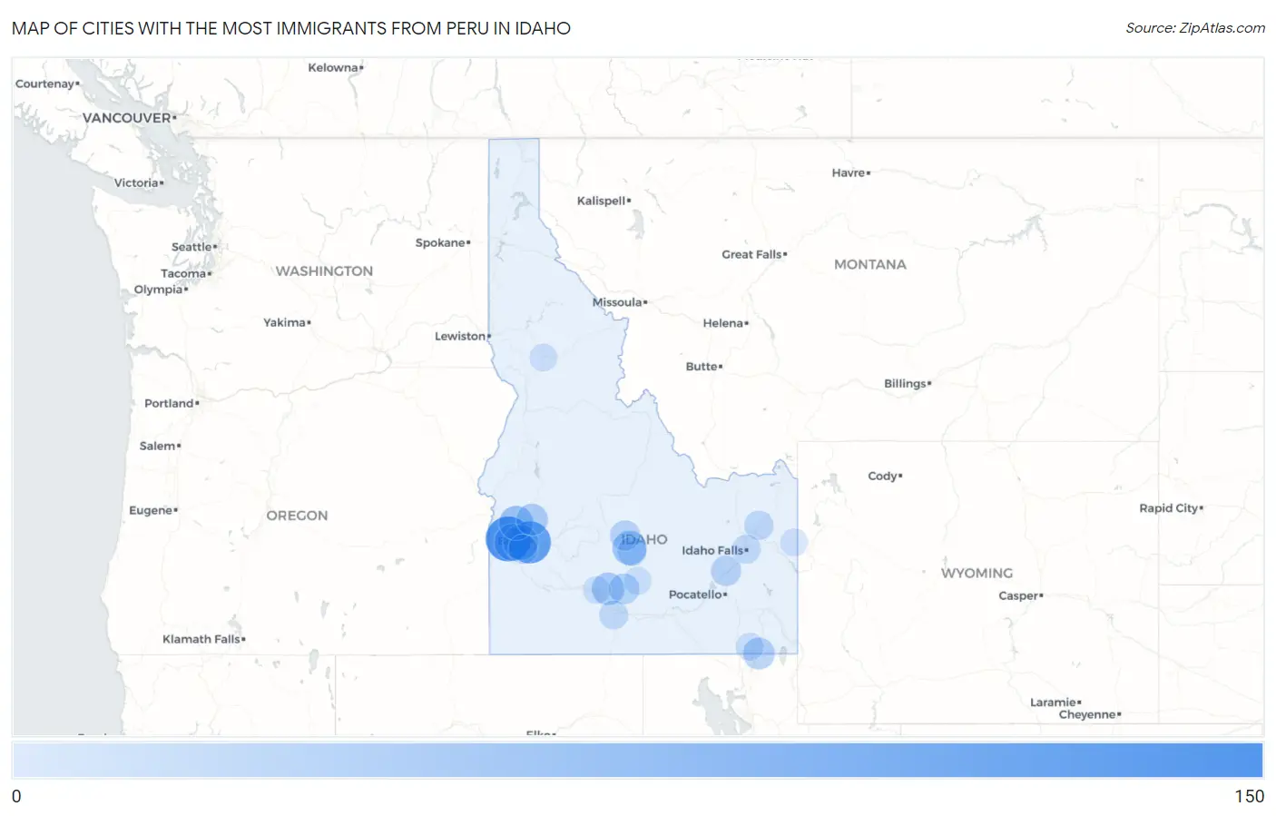 Cities with the Most Immigrants from Peru in Idaho Map