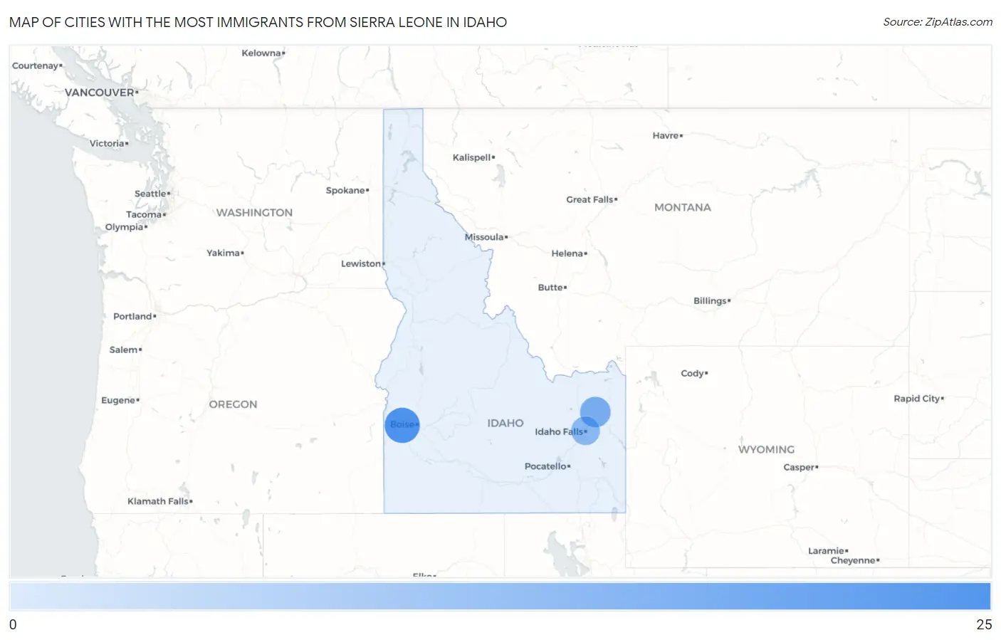 Cities with the Most Immigrants from Sierra Leone in Idaho Map