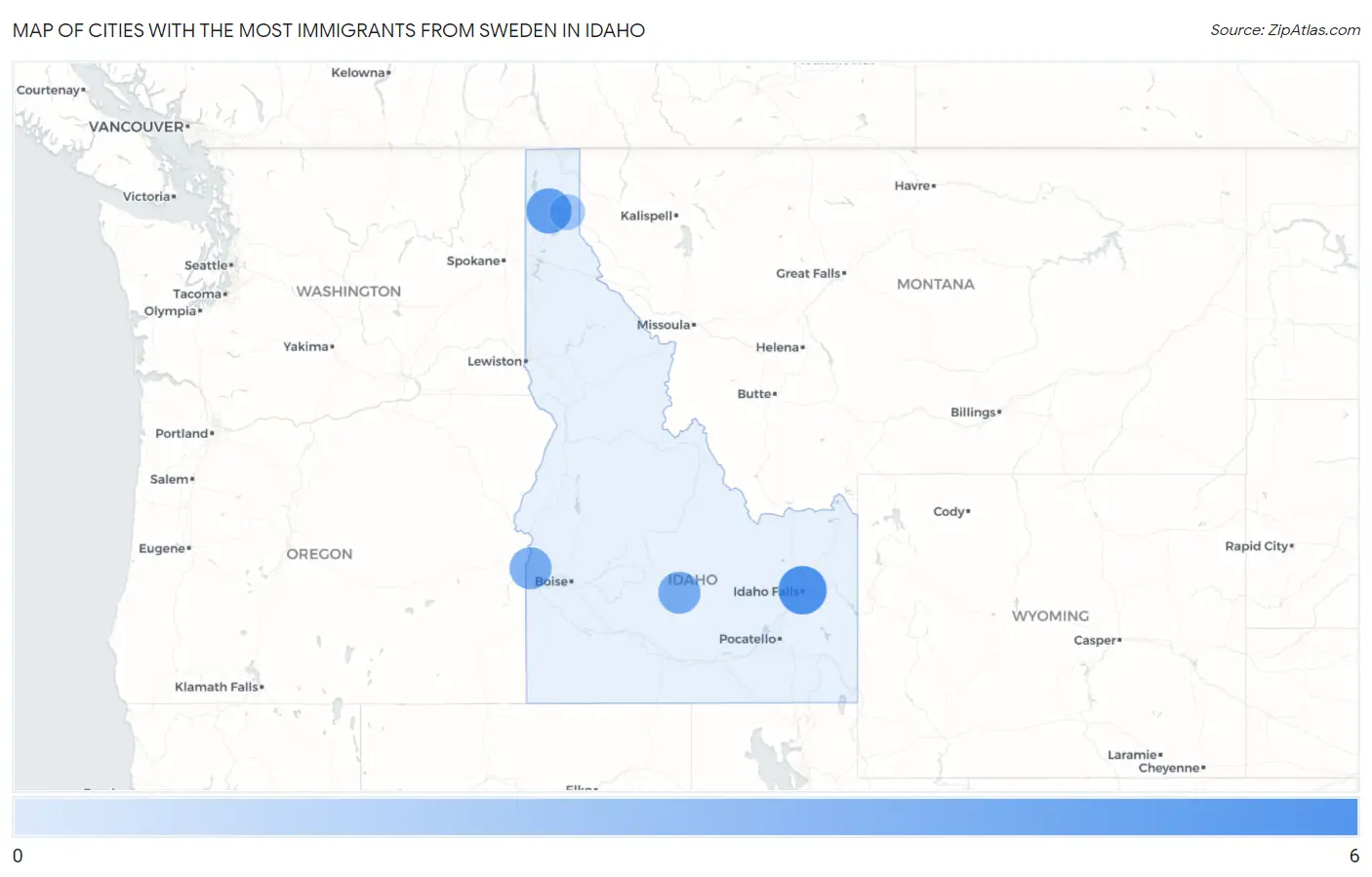 Cities with the Most Immigrants from Sweden in Idaho Map