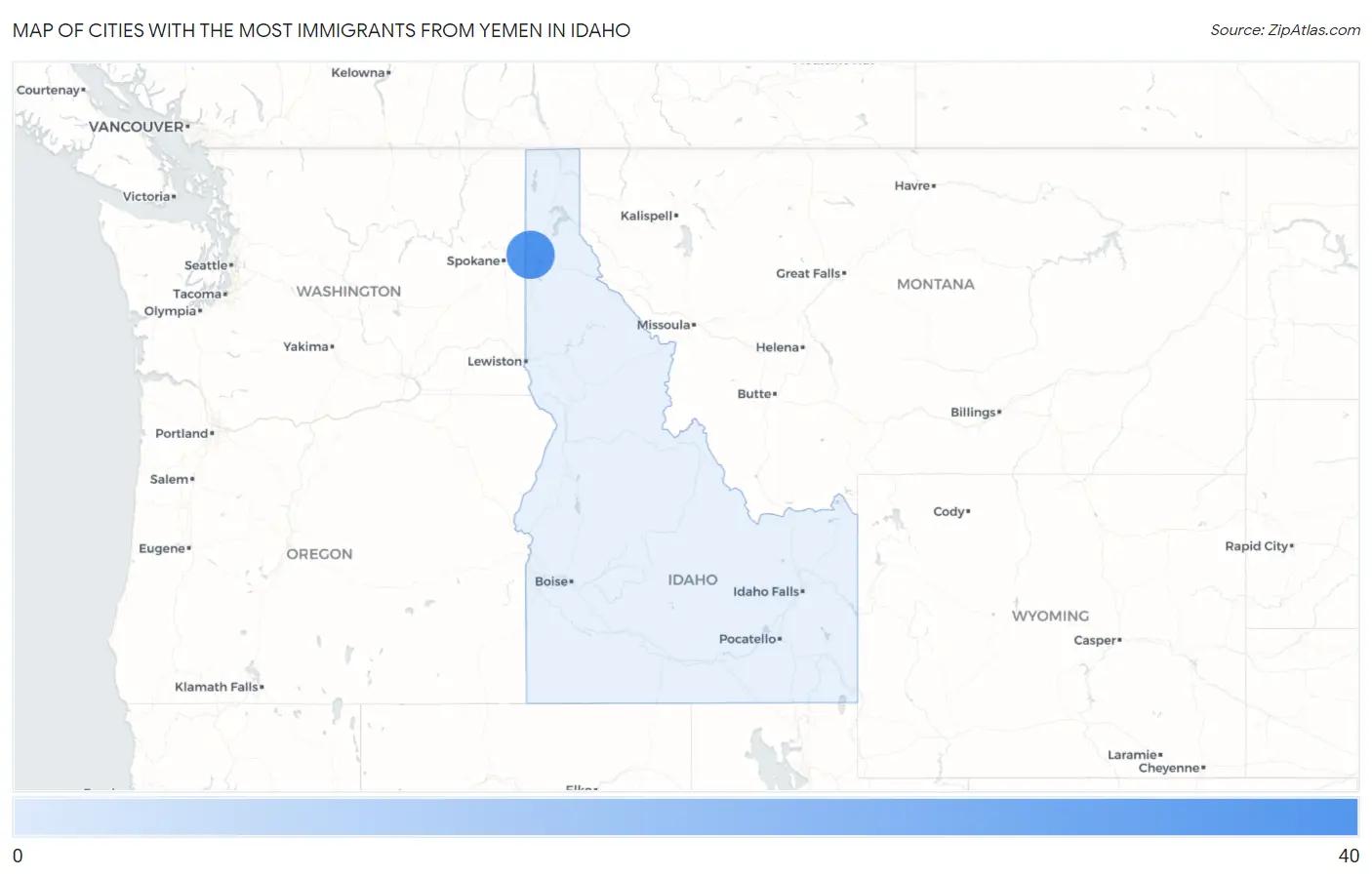 Cities with the Most Immigrants from Yemen in Idaho Map