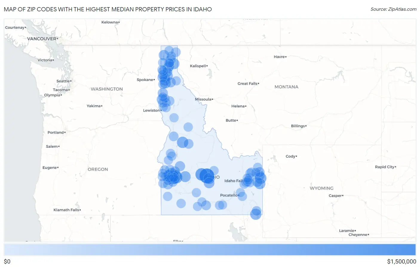 Zip Codes with the Highest Median Property Prices in Idaho Map