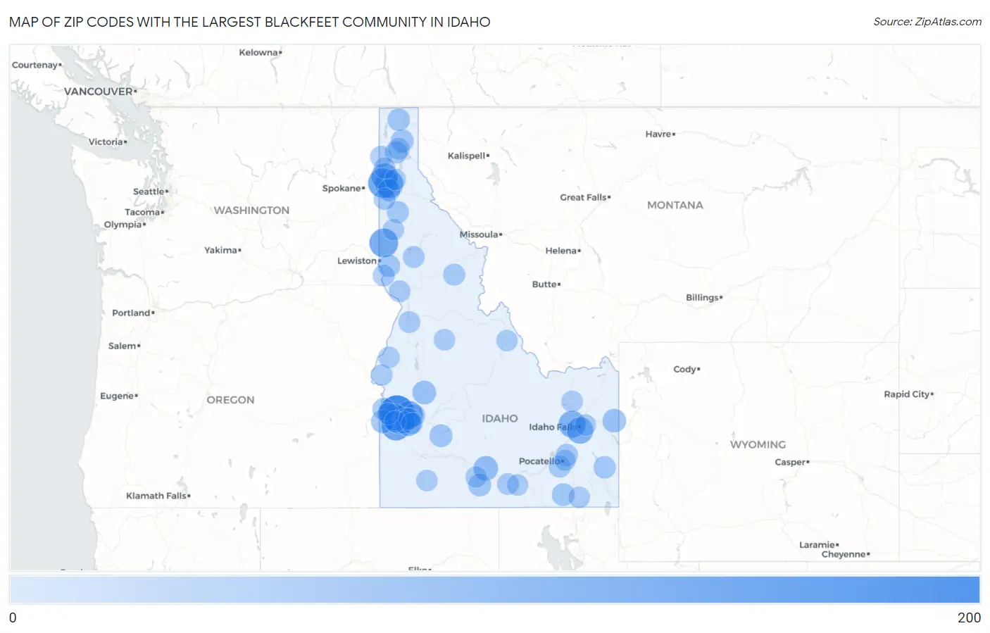 Zip Codes with the Largest Blackfeet Community in Idaho Map