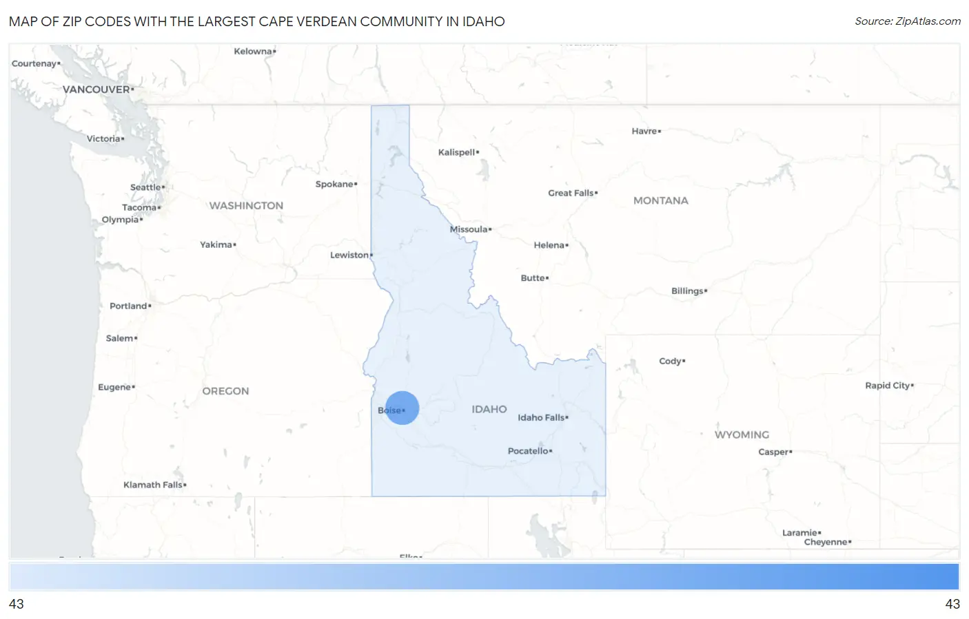 Zip Codes with the Largest Cape Verdean Community in Idaho Map