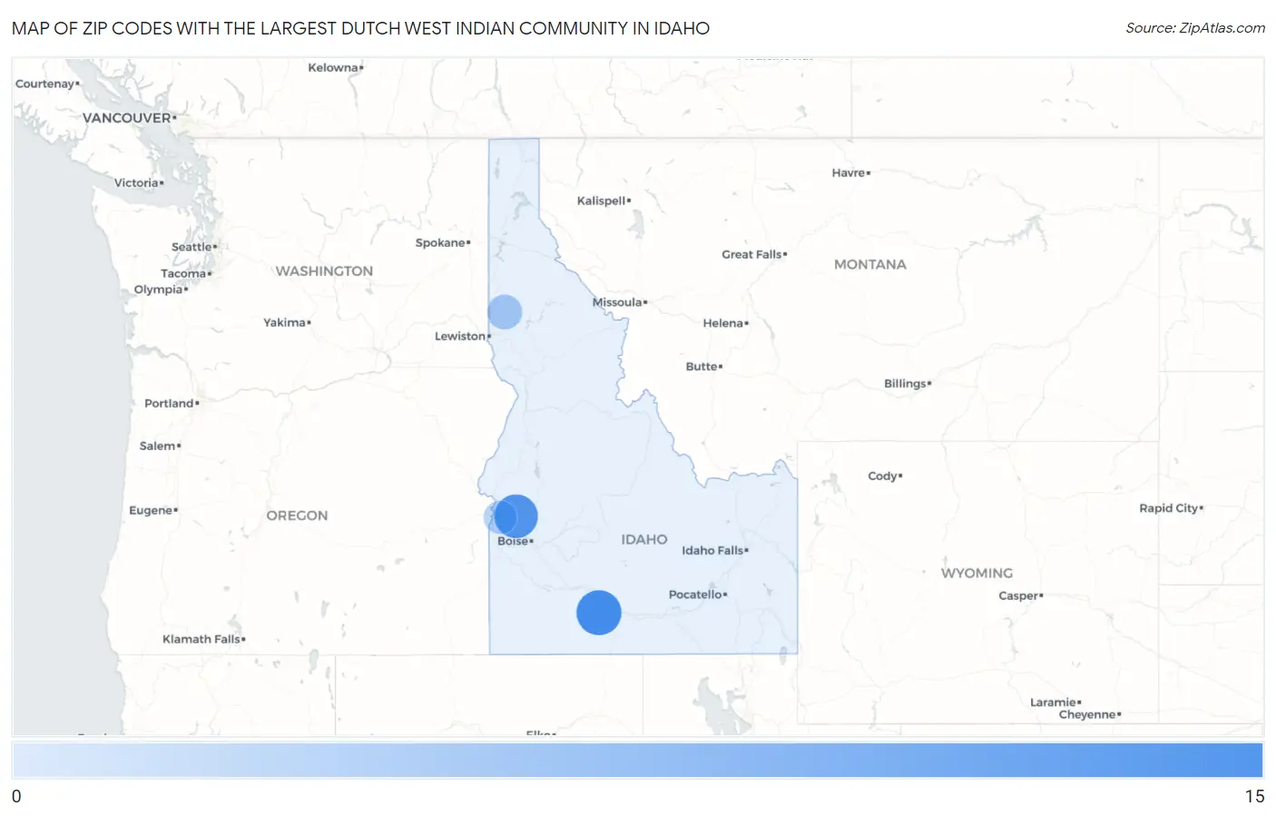 Zip Codes with the Largest Dutch West Indian Community in Idaho Map
