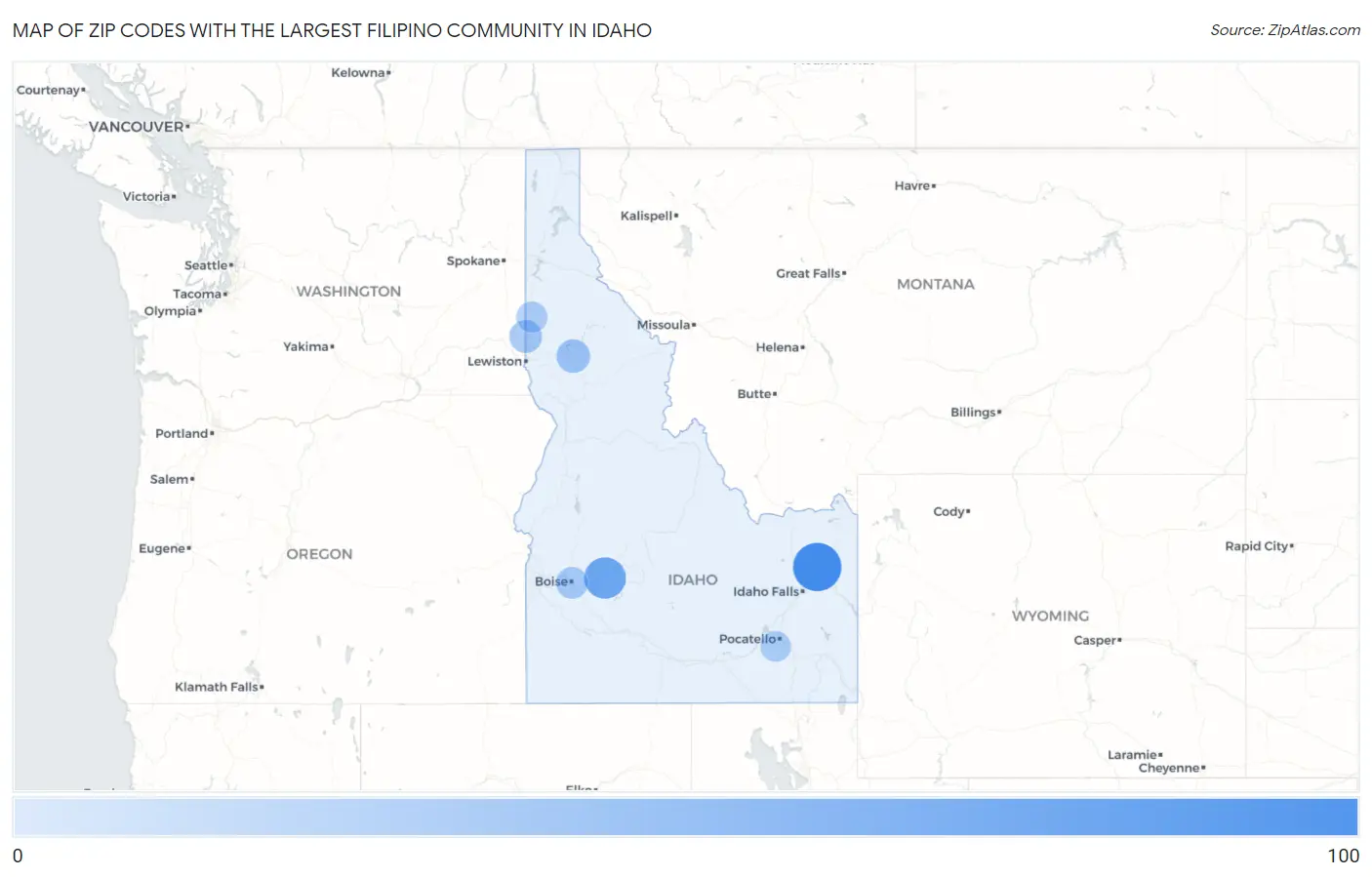 Zip Codes with the Largest Filipino Community in Idaho Map