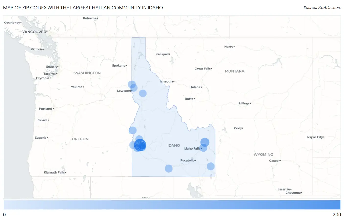 Zip Codes with the Largest Haitian Community in Idaho Map