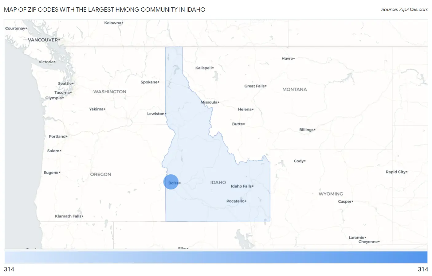 Zip Codes with the Largest Hmong Community in Idaho Map