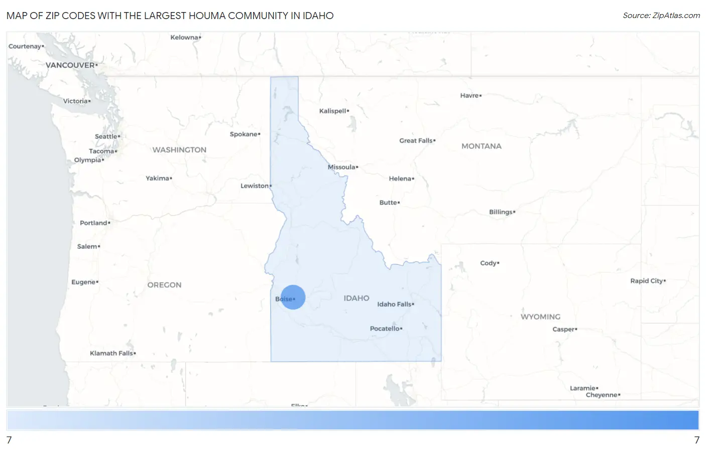 Zip Codes with the Largest Houma Community in Idaho Map