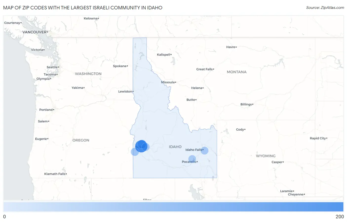 Zip Codes with the Largest Israeli Community in Idaho Map
