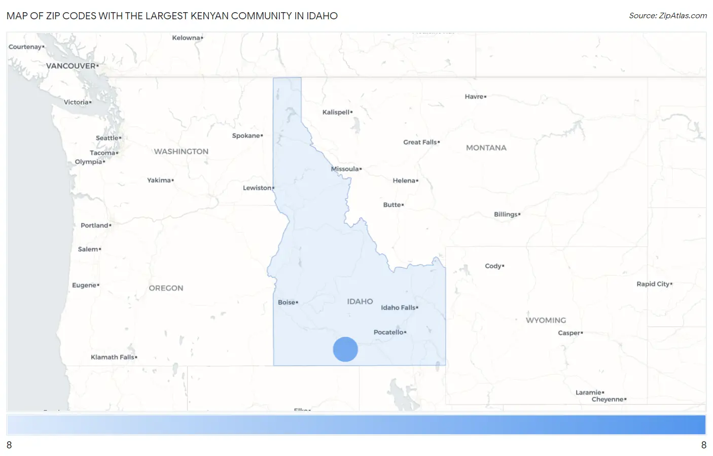 Zip Codes with the Largest Kenyan Community in Idaho Map
