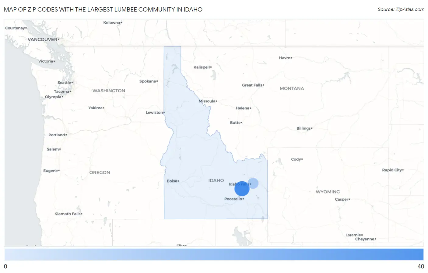 Zip Codes with the Largest Lumbee Community in Idaho Map