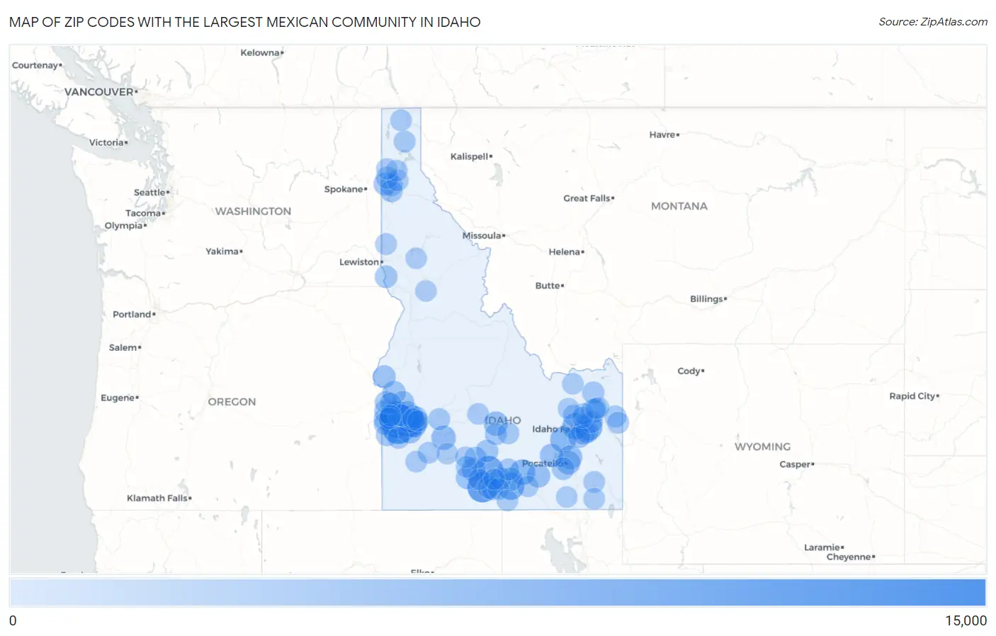 Zip Codes with the Largest Mexican Community in Idaho Map