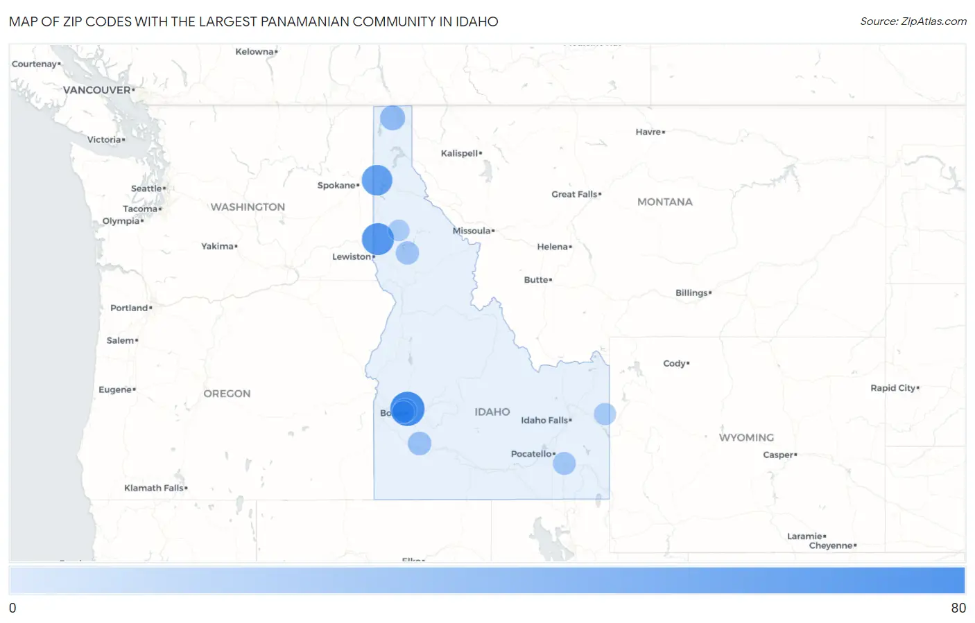 Zip Codes with the Largest Panamanian Community in Idaho Map