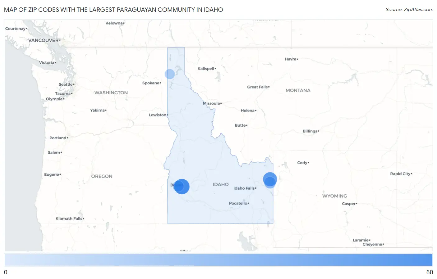 Zip Codes with the Largest Paraguayan Community in Idaho Map