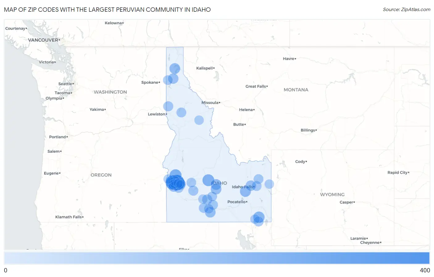 Zip Codes with the Largest Peruvian Community in Idaho Map